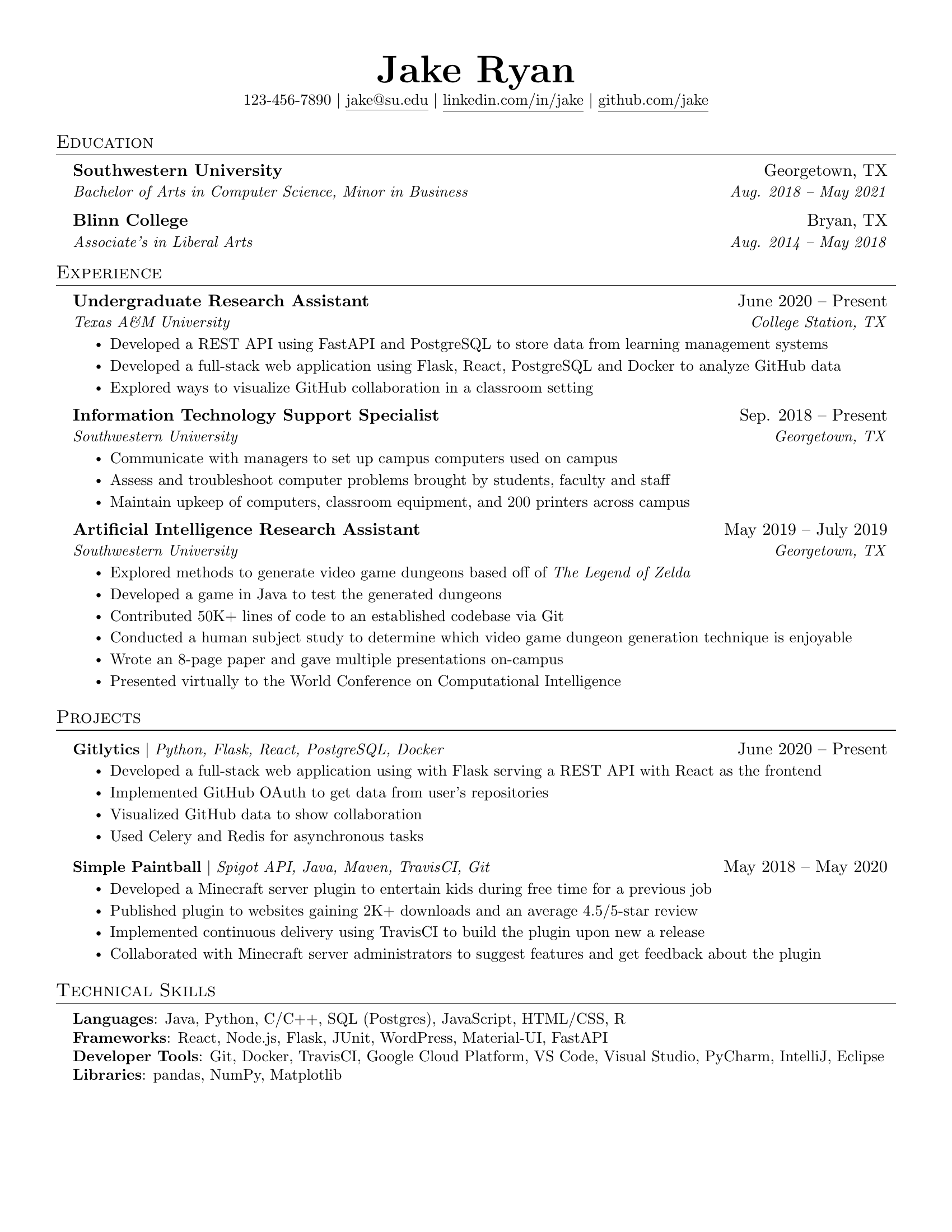 Jake's Resume Template